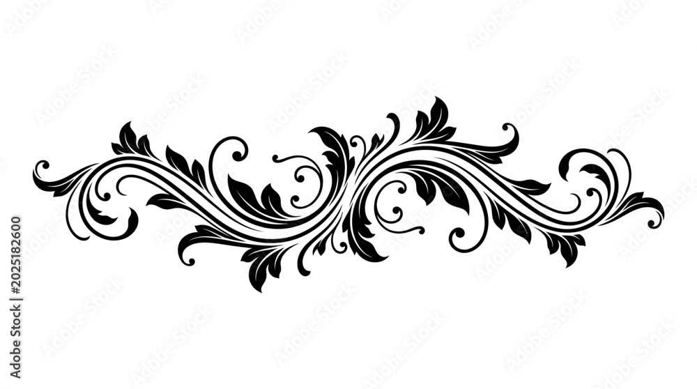 Fototapeta premium Black floral decorative border design element.