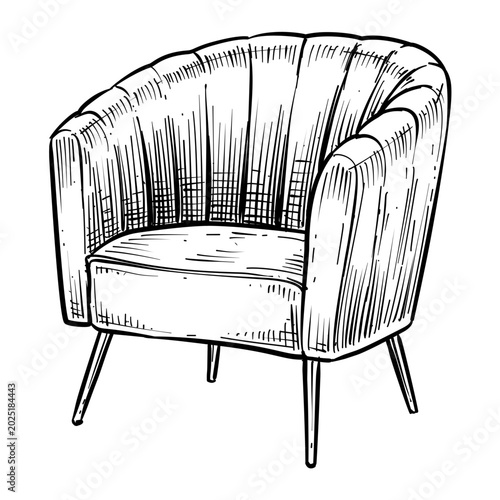 barrel accent chair vector line art hand drawn illustration