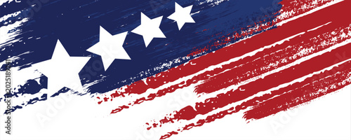 Artistic American Flag Grunge Background with Patriotic Brush Stroke Effects and Distressed Textures