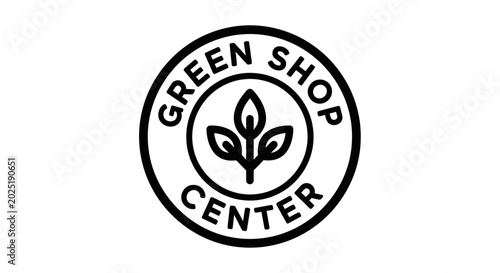 Circular green shop center logo with leaf emblem on white background