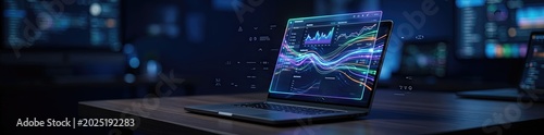Data visualization insights on a laptop modern office space digital graphics tech environment close-up view analytics concept for business intelligence