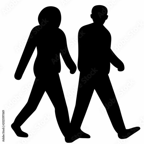 Black silhouettes of two people walking forward side by side illustration