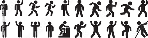 Human action stick figure vector illustration movement sequence set.