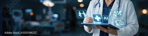 Innovative healthcare action digital medical interface hospital environment technology content modern viewpoint on patient care and ai integration