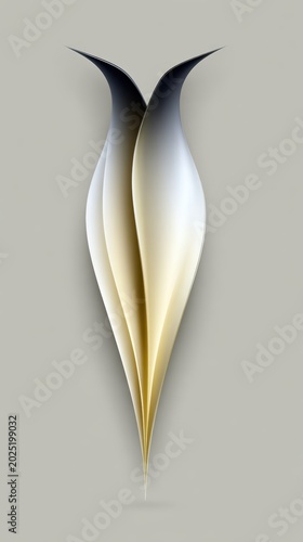 Minimalist abstract metallic sculpture featuring elegant curvature and gradient lighting on neutral background for design