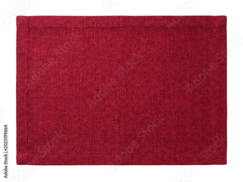 Textured deep red rectangular placemat on white background with placemat, textured white background