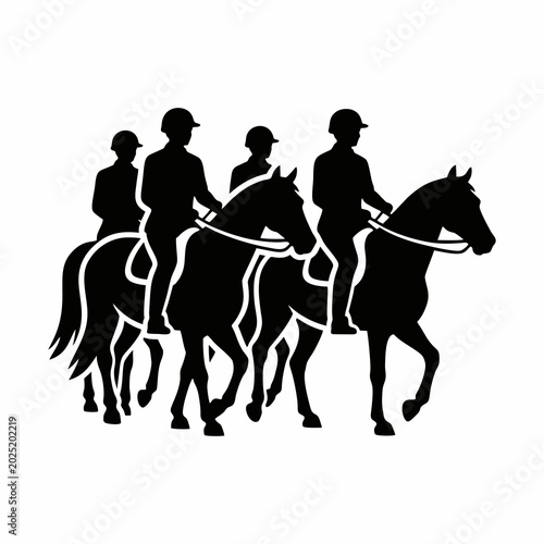 Bild auf Leinwand Equestrian Parade Silhouette with Riders on Horses Isolated on White Background