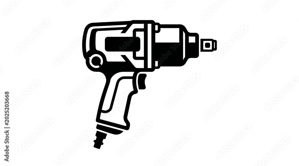 Αυτοκόλλητο Solid black silhouette icon of an impact wrench power tool, industrial and automotive repair equipment on an isolated white background