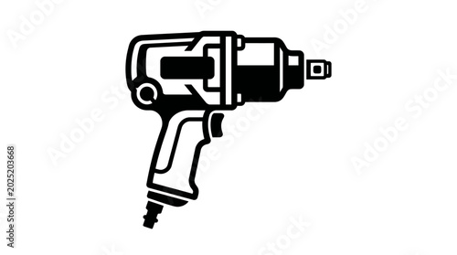 Foto Solid black silhouette icon of an impact wrench power tool, industrial and automotive repair equipment on an isolated white background