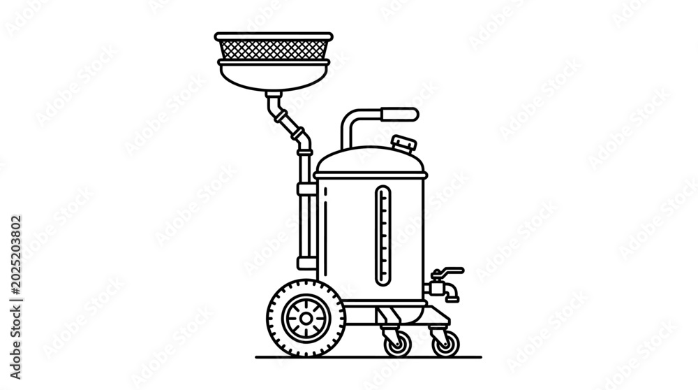 Αυτοκόλλητο Mobile Oil Drainer or Fluid Extractor Equipment on Wheels on an Isolated White Background, conveying automotive maintenance and service