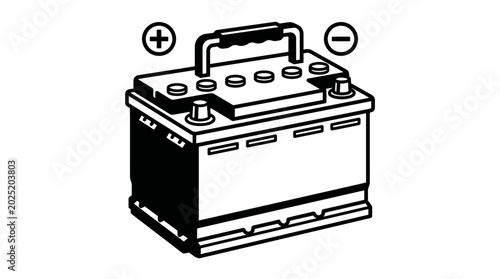 Foto Heavy-Duty Car Battery with Positive and Negative Terminals on an Isolated White Background, conveying automotive power and reliability