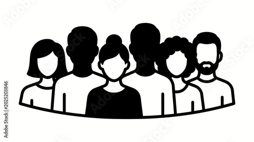 Bilde på lerret Diverse Group of People Silhouettes Standing Together on an Isolated White Background, conveying unity, community, and teamwork