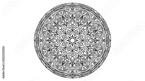 Canvastavla Intricate Geometric Mandala Circle Pattern Design on an Isolated White Background, conveying spiritual and decorative mood