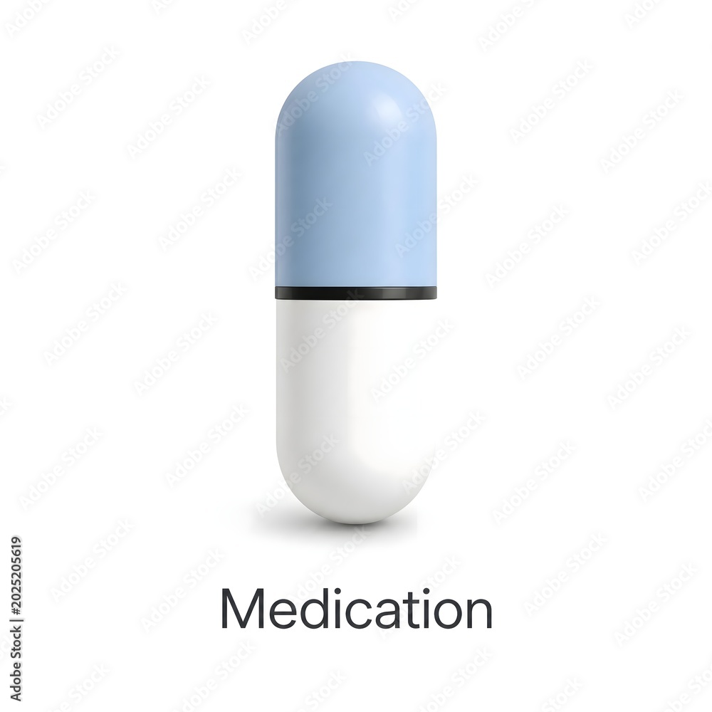 Fototapeta premium Single Blue and White Capsule Medication Isolated on White Background.