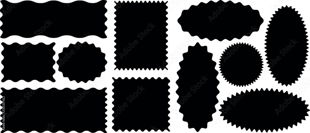Εκτύπωση καμβά Black shapes with scallop and zigzag edges set