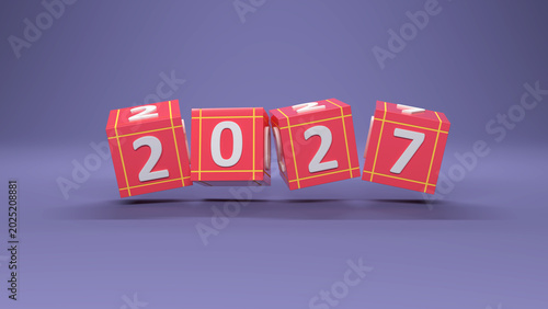New Year 2027 Creative Design Concept with floating cubes - 3D Rendered Image