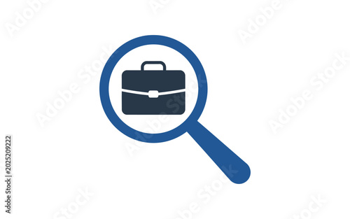 Blue magnifying glass with a dark gray briefcase symbol