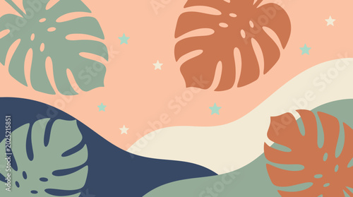 Foto Vibrant tropical abstract illustration of monstera leaves in a stylized landscap