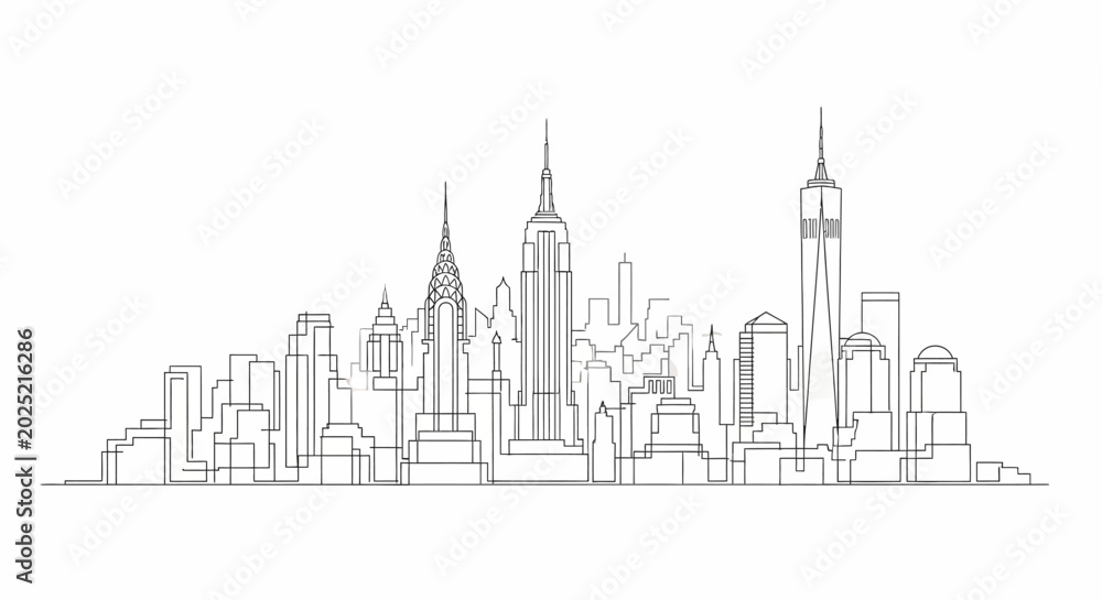 Fototapeta premium Minimalist continuous line drawing of New York City skyline