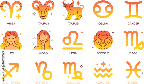 Картината върху платно Modern zodiac symbol vector illustration with colorful astrological signs, horos
