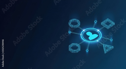 Glowing Digital Network Connecting People Icons in a Futuristic Blue Abstract Design