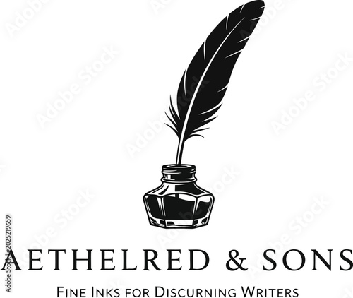 Feather quill pen rests in an inkwell to represent traditional writing and classic documentation.
