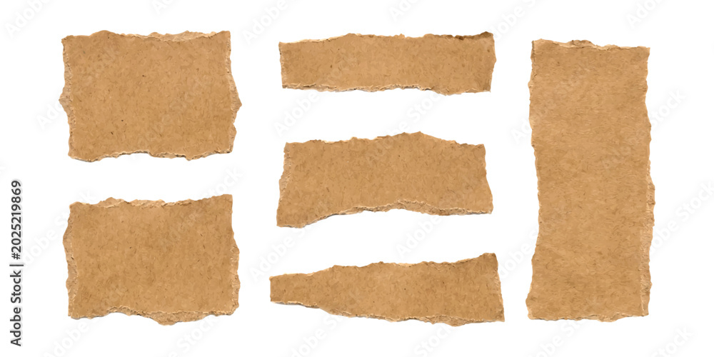 Fototapeta premium Set of torn brown paper pieces with rough edges for scrapbooking and creative collage projects