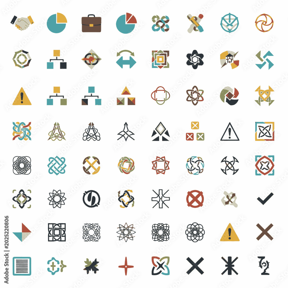 Fototapeta premium Collection of various abstract icons and symbols for business and technology applications.