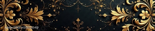Intricate black & gold floral swirls, opulent background, motif, swirls, wallpaper