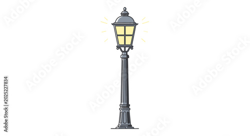 Illustrated street lamp with glowing light on white background