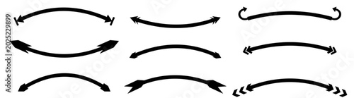 Tableau sur toile Curved double ended arrow set semicircular direction rotation symbols vector collection