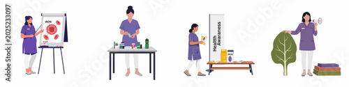 Foto Health workers conducting an iron awareness campaign including educational presentations, supplement distribution, and community health promotion with informative materials