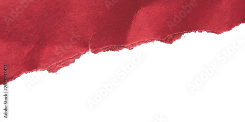 Photos A piece of red torn paper with a rough ripped edge texture