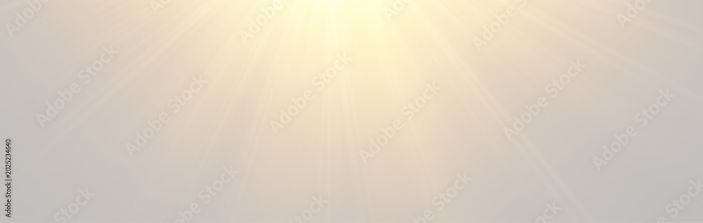 Fototapeta premium Soft volumetric sunbeams radiating from top center isolated on transparent background