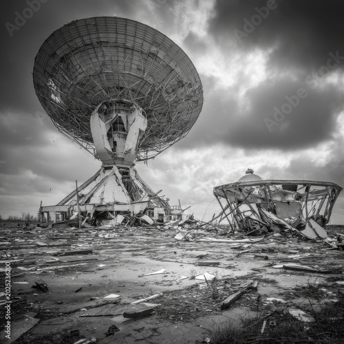 Abandoned radar station with shattered glass