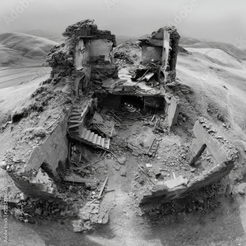 Destroyed observation post on a hill