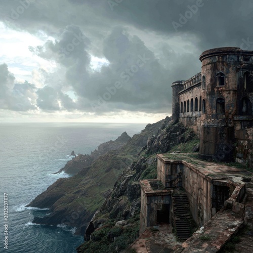 Dilapidated military fortress on cliff 2