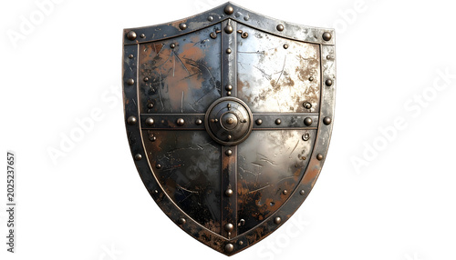 Medieval Knight Shield Rusty Metal Isolated Realistic Photo Texture