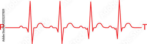 Red heart beat line showing ekg rhythm with p and t wave labels for medical cardiology and health monitoring concepts Vector