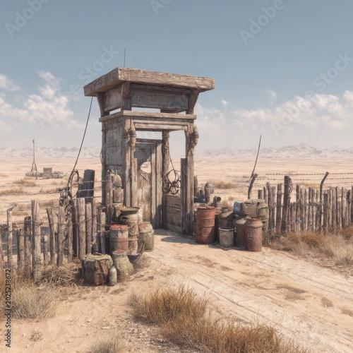 Weathered military checkpoint in remote area