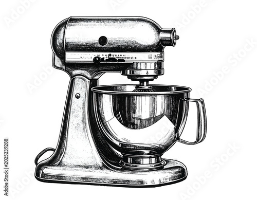 Metallic Kitchen Stand Mixer Illustration Isolated on White