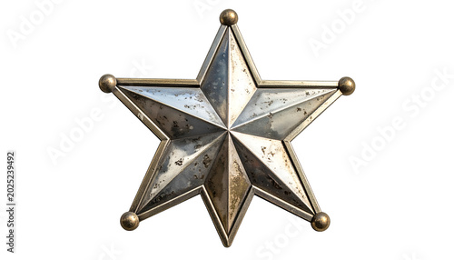 Metallic Six Pointed Star Isolated On White Detailed Realistic Photo