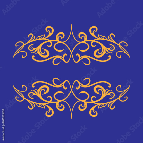 Elegant Golden Scrollwork Ornaments on a Royal Blue Background