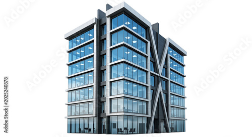 Modern Glass Office Building With Blue Windows Isolated On White