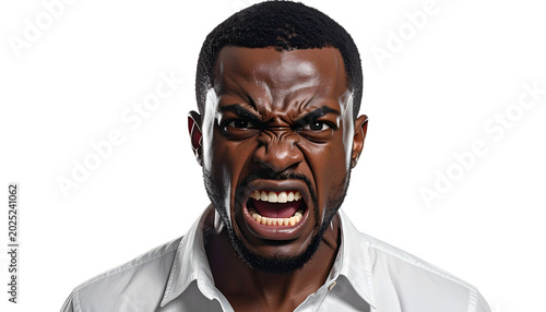 Man Angry Face Isolated White Shirt Expressing Rage