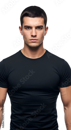 Man Black T-Shirt Isolated Transparent Background Studio Portrait