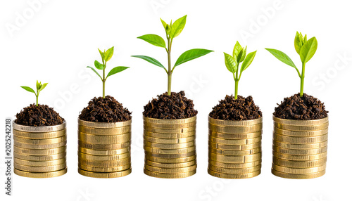 Money Growth Plants Coins Isolated Transparent Background Financial Success