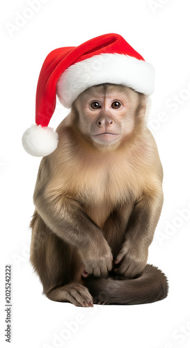 Monkey Wearing Santa Hat Isolated Transparent Background