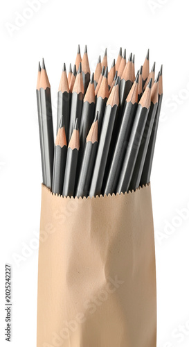 Many Sharpened Pencils In Brown Paper Bag Isolated Transparent Background