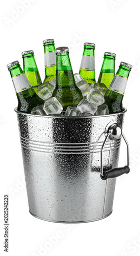 Many Green Beer Bottles In Ice Bucket Cold Refreshment
